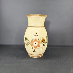 VTG Vase Folk Art Pottery Tonala Mexican Floral Hand Painted Signed Earth Tone